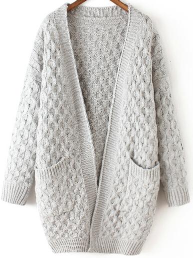 Shein Light Grey Long Sleeve Chunky Pockets Cardigan