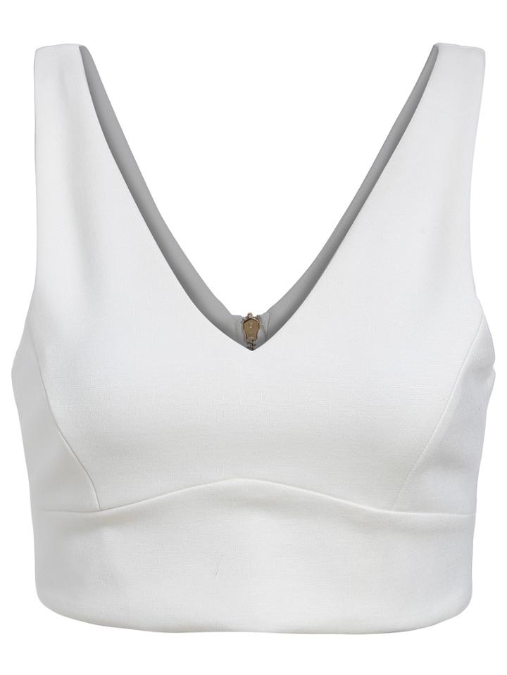 Shein White V Neck Zipper Crop Tank Top