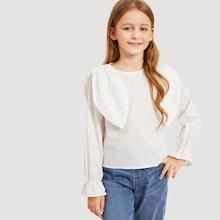 Shein Girls Solid Ruffle Cuff Blouse