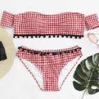 Shein Pompom Embellished Gingham Bikini Set
