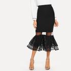 Shein Mesh Contrast Layered Ruffle Bodycon Skirt
