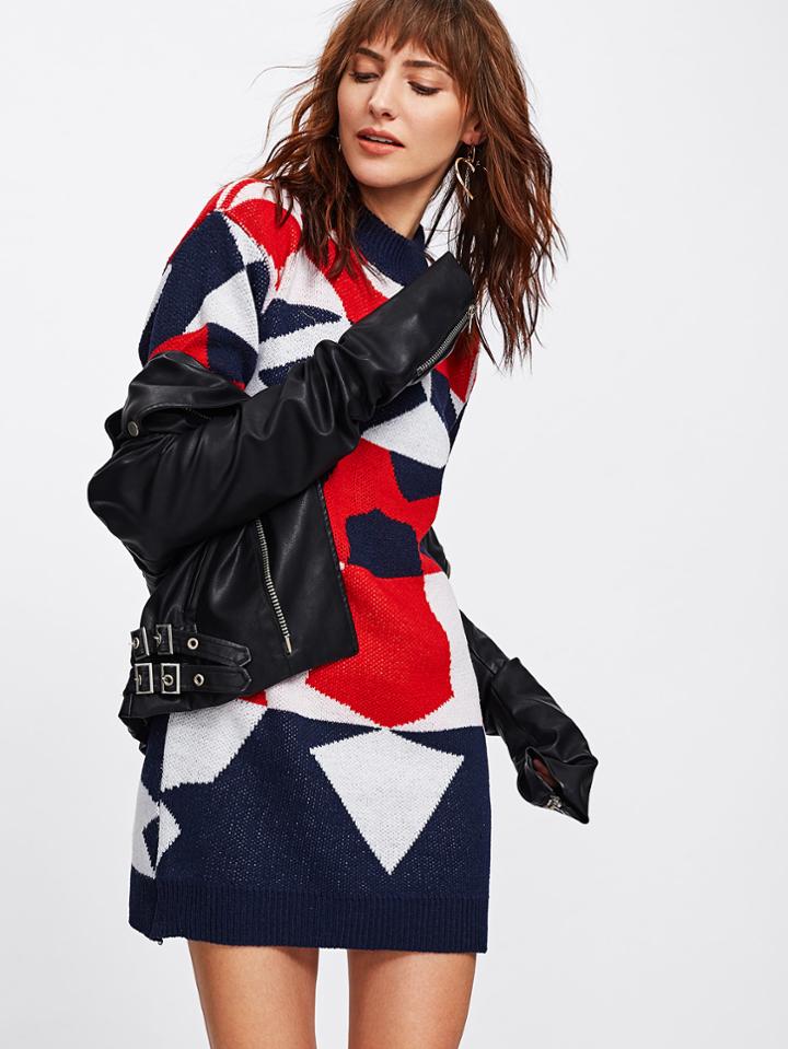 Shein Patchwork Knit Sweater Dress