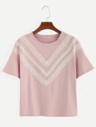 Shein Pink Lace Embellished Drop Shoulder T-shirt