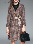 Shein Brown V Neck Tie-waist Pockets Coat