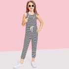 Shein Girls Tie Waist Keyhole Back Striped Jumpsuit