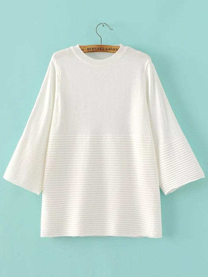 Shein White Textured Crew Neck Loose Knitwear