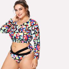 Shein Plus Geometric Pattern Cutout Bikini Set