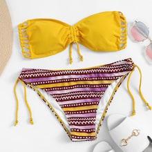 Shein Bandeau Top With Random Striped Tie Side Bikini
