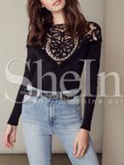 Shein Black Lace Embroidered Backless T-shirt
