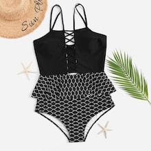 Shein Plus Criss Cross Flounce Swimsuit