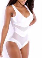 Rosewe Chic Mesh Splicing Solid White Swimwear For Woman
