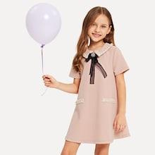 Shein Girls Zip Back Pearl Beading Trapeze Dress
