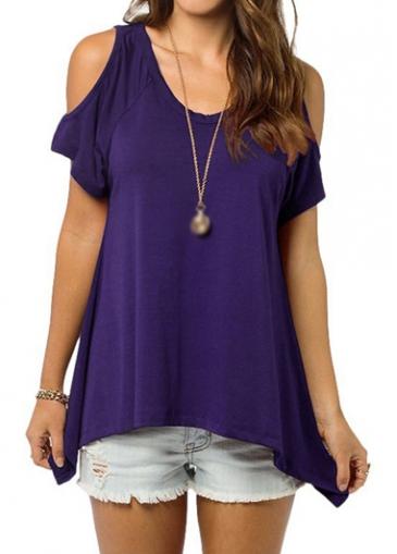 Rosewe Cold Shoulder Asymmetric Design T Shirt