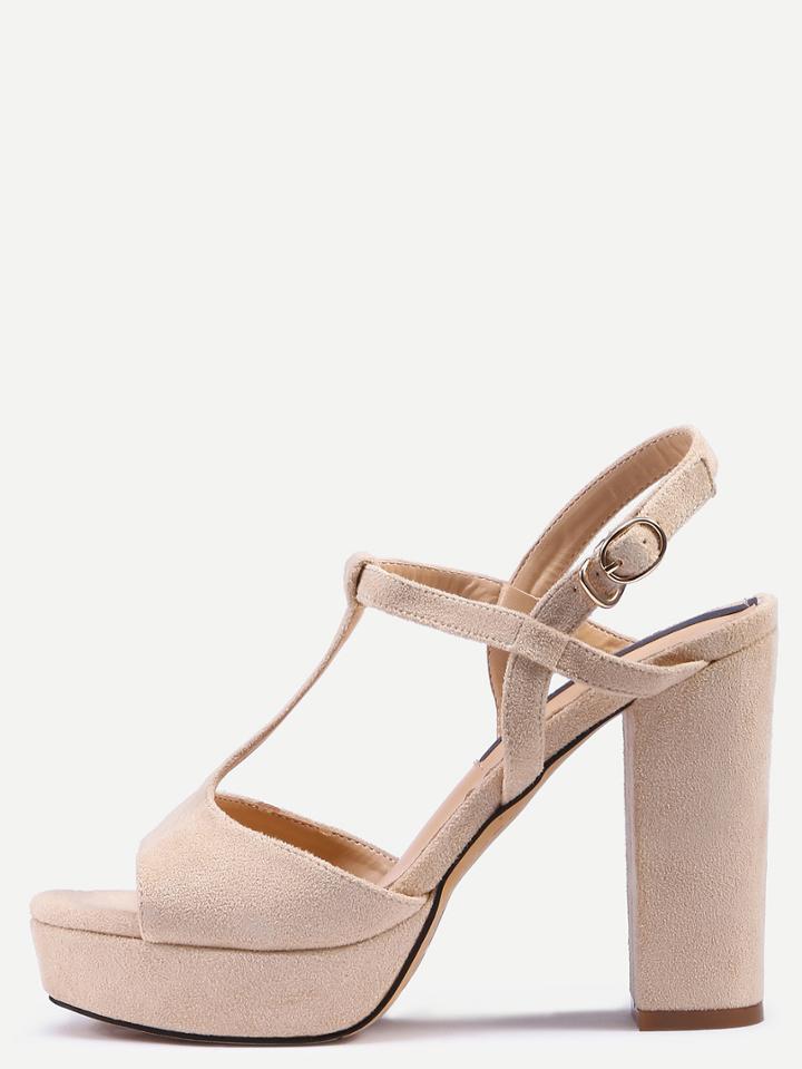 Shein Apricot Peep Toe T-strap Buckle Chunky Sandals