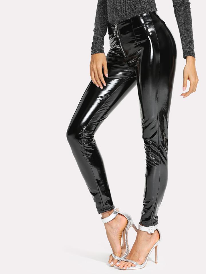 Shein Zip Front Patent Leather Pants