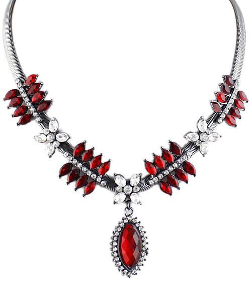 Shein Red Gemstone Silver Elegant Necklace