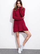 Shein Burgundy Drop Shoulder Slit Side High Low Sweater Dress
