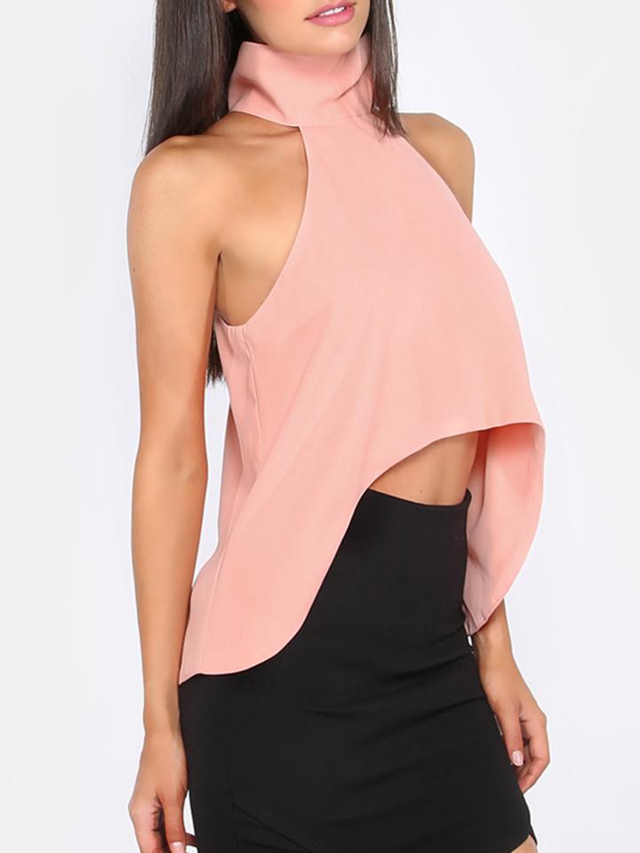 Shein Pink Sleeveless Dip Hem Blouse