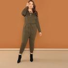 Shein Plus Lace-up Neck Slant Pocket Jumpsuit