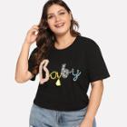 Shein Plus Pearl And Tassel Applique Letter Tee