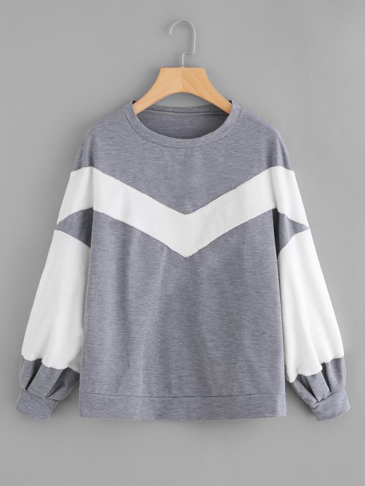 Shein Contrast Panel Marled Pullover