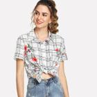 Shein Floral & Plaid Crop Shirt