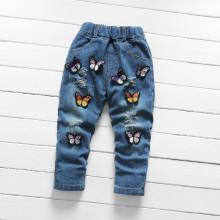 Shein Girls Butterfly Destroyed Roll Hem Jeans