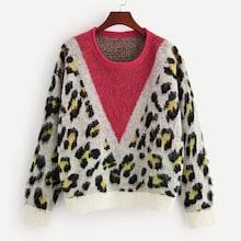 Shein Color-block Leopard Print Sweater