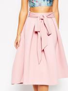 Shein Pink Tie-waist Flare Midi Skirt