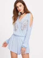 Shein Open Shoulder Flower Embroidery Playsuit