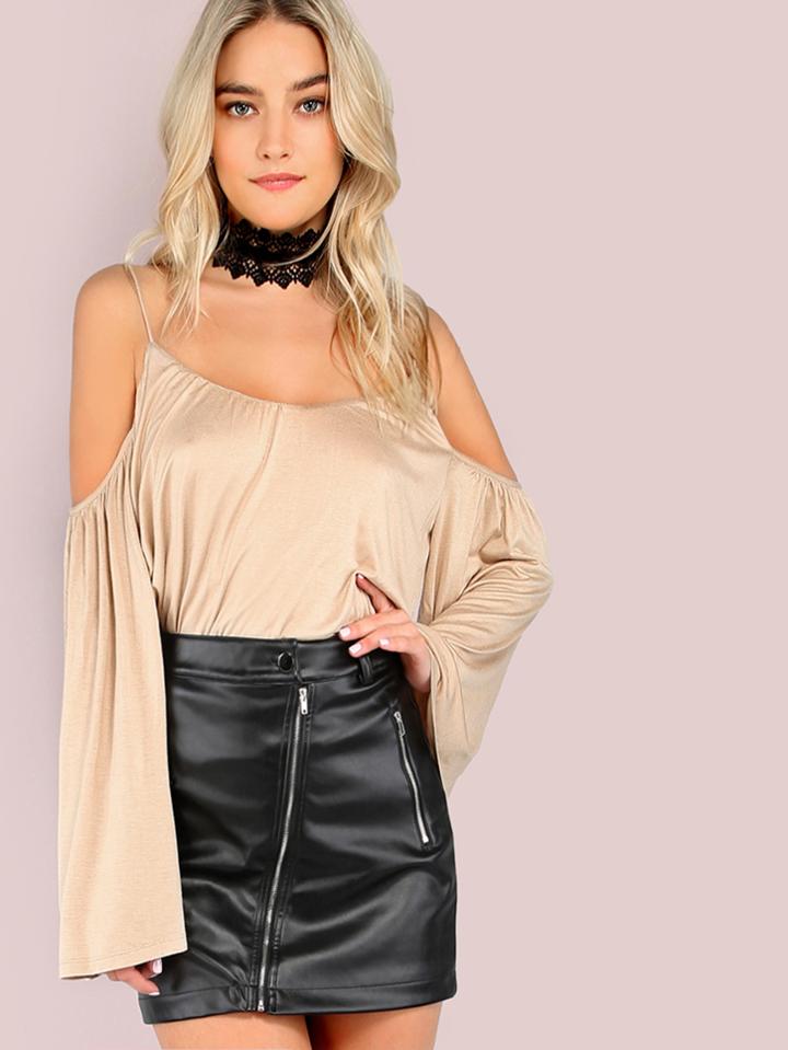 Shein Bell Sleeve Cold Shoulder Top