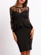 Shein Black Backless Keyhole Ruffle Backless Lace Dress