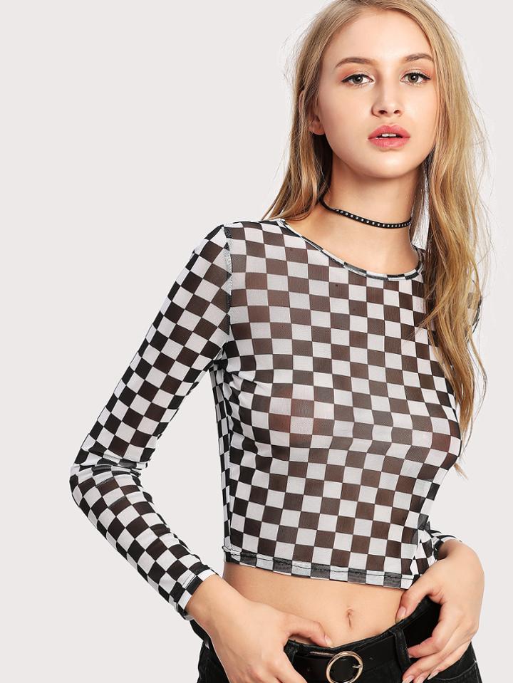 Shein Checkered Crop Tee