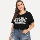 Shein Plus Letter Print Cuffed Sleeve T-shirt