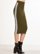 Shein Army Green Striped Side Ribbed Knit Skirt