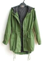 Rosewe Casual Army Green Hooded Collar Long Trench Coat