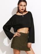 Shein Black Dropped Shoulder Seam High Low Crop T-shirt