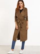 Shein Brown Faux Suede Overlap Back Wrap Coat