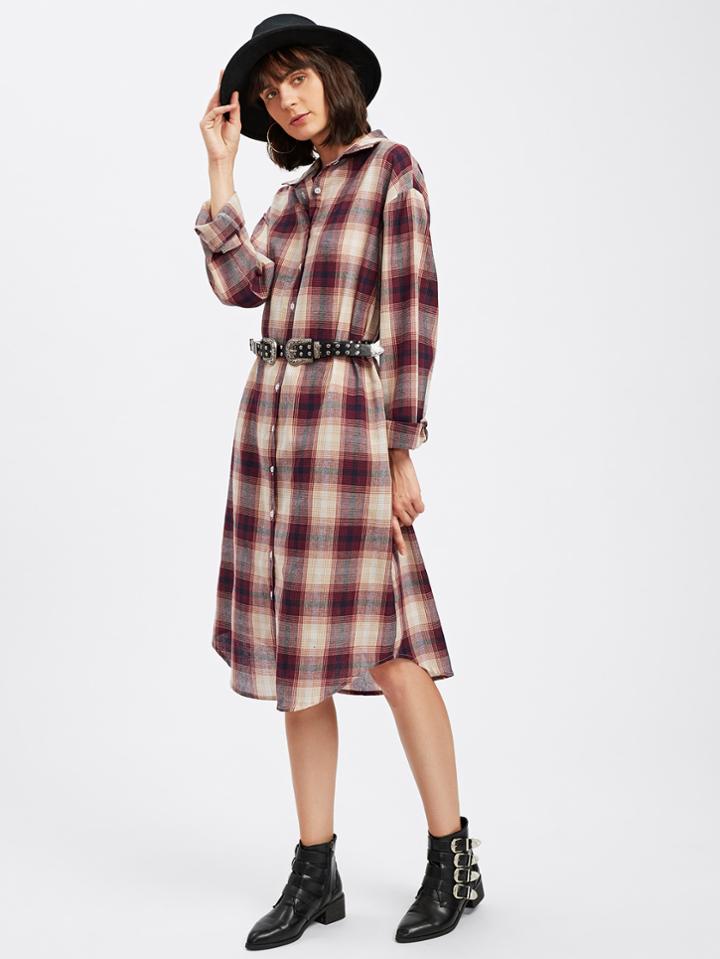 Shein Dolphin Hem Check Shirt Dress