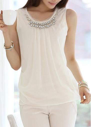 Rosewe Solid White Sleeveless Round Neck Tank Top