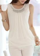 Rosewe Solid White Sleeveless Round Neck Tank Top