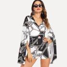 Shein Wrap Front Split Sleeve Fitted Romper