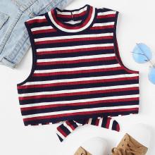 Shein Cutout Tie Back Ribbed Striped Top