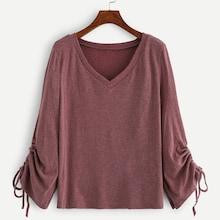 Shein Drawstring Cuff V Neck Tee