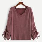 Shein Drawstring Cuff V Neck Tee
