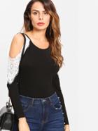Shein Lace Applique Open Shoulder Tee