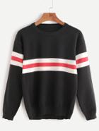 Shein Black Striped Drop Shoulder High Low Sweater