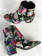Shein Floral Embroidered Zip Up Booties Black