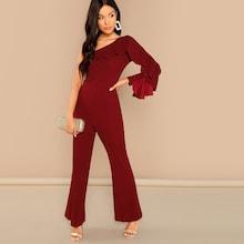 Shein Flounce Embellished One Shoulder Tailored Jumpsuit