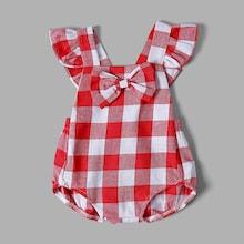 Shein Toddler Girls Bow Decoration Plaid Romper